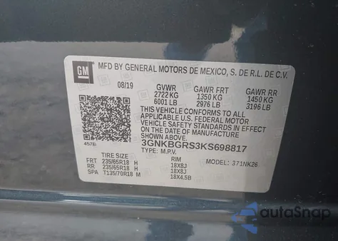 2019 Chevrolet Blazer from USA, damaged, VIN 3GNKBGRS3KS698817